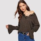 Romwe Contrast Lace V-neck Sweater