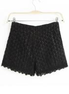 Romwe Embroidered Organza Lace Black Shorts