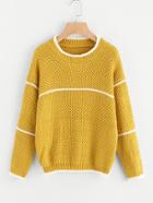 Romwe Drop Shoulder Contrast Trim Knit Sweater