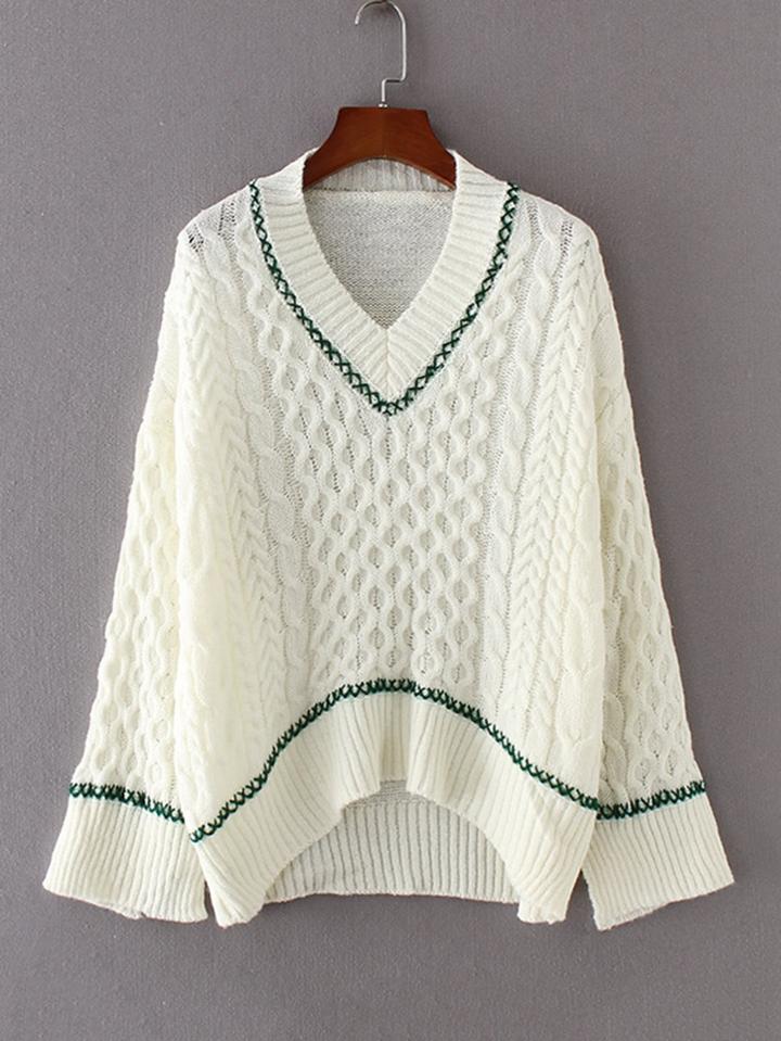 Romwe Contrast Trim High Low Sweater