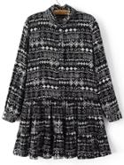 Romwe Black Printed Button Pleated Dress