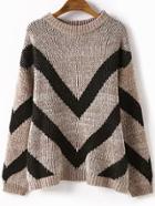 Romwe Dropped Shoulder Seam Chevron Print Khaki Jumper