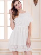Romwe Short Sleeve Hollow Embroidered Dress
