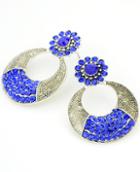 Romwe Blue Diamond Silver Circle Earrings