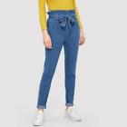 Romwe Knot Front Solid Ruffle Detail Jeans