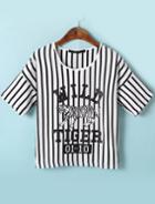 Romwe Tiger Print Vertical Striped T-shirt