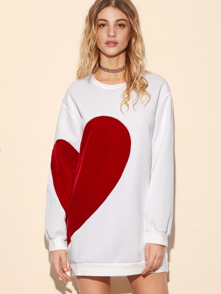 Romwe White Back Letter Print Heart Patch Sweatshirt Dress