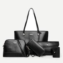 Romwe Solid Pu Tote Bag With Wallet 5pcs