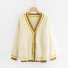 Romwe Mesh Overlay Striped Trim Cardigan