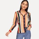 Romwe Striped Button Front Blouse
