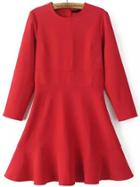 Romwe Women Long Sleeve Zipper Skater Dress