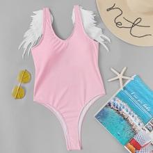 Romwe Low Back Appliques Swimsuit