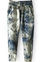 Romwe Elastic Waist With Pockets Ink Painting Print Pant