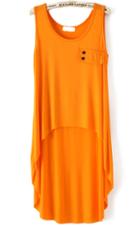 Romwe Dip Hem With Pocket Orange Tank Top