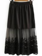 Romwe Black Lace Insert Midi Skirt