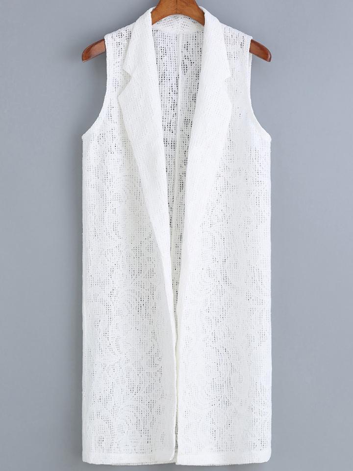 Romwe Lapel Slit Back Lace Vest