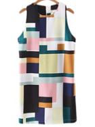 Romwe Multicolor Geometric Print Zipper Back Sleeveless Romper