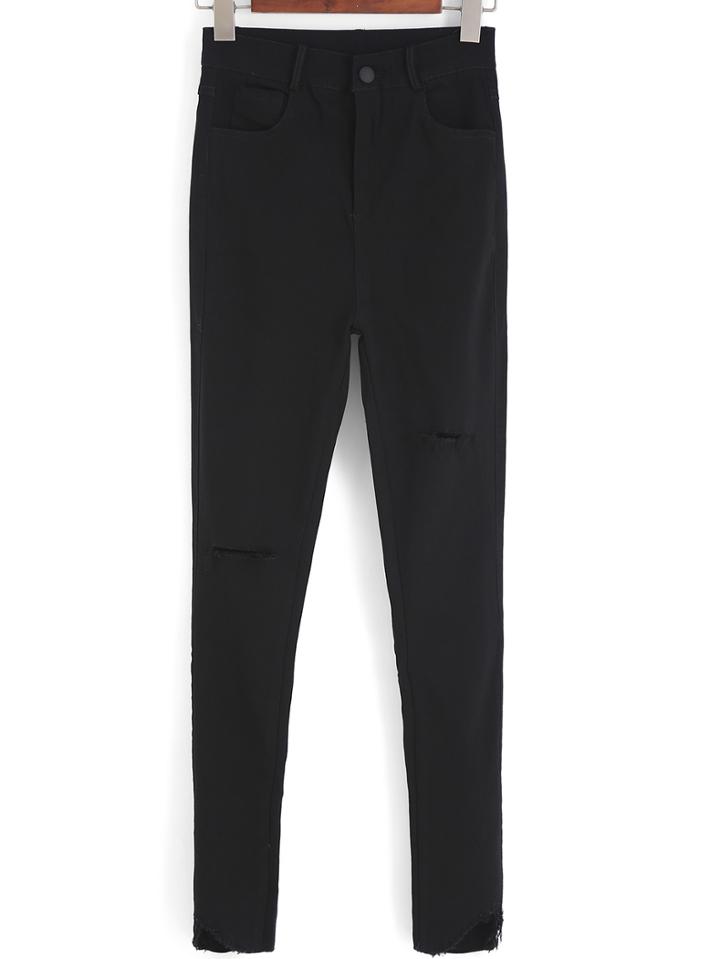 Romwe High Waist Ripped Black Pant