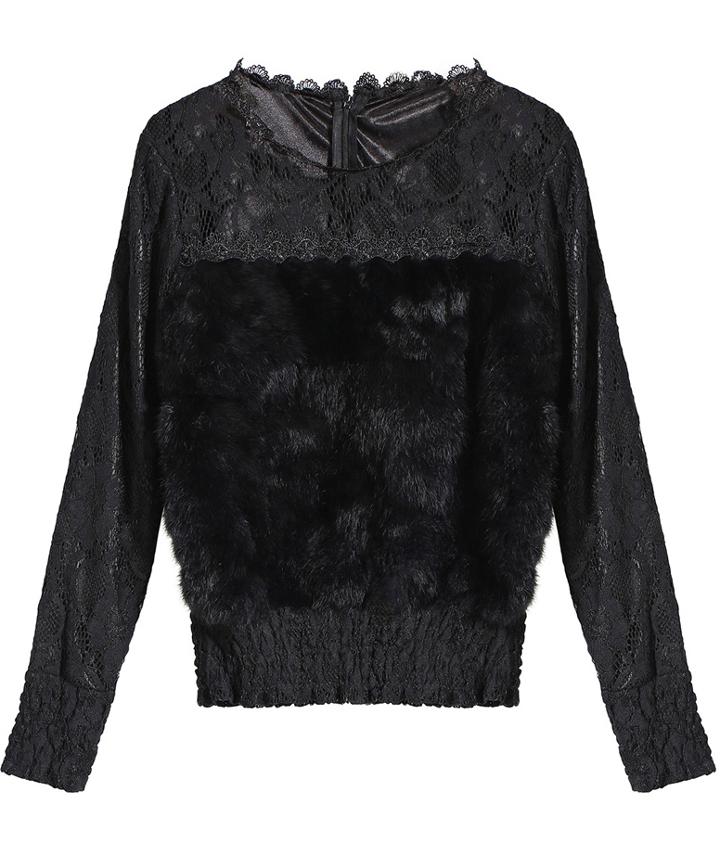 Romwe Faux Fur Lace Black Blouse