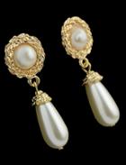Romwe Gold Drop Pearl Earrings
