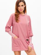 Romwe Drop Shoulder Contrast Sleeve Patch Pockets 2 In 1 Dress