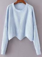 Romwe Blue Drop Shoulder Asymmetrical Sweater