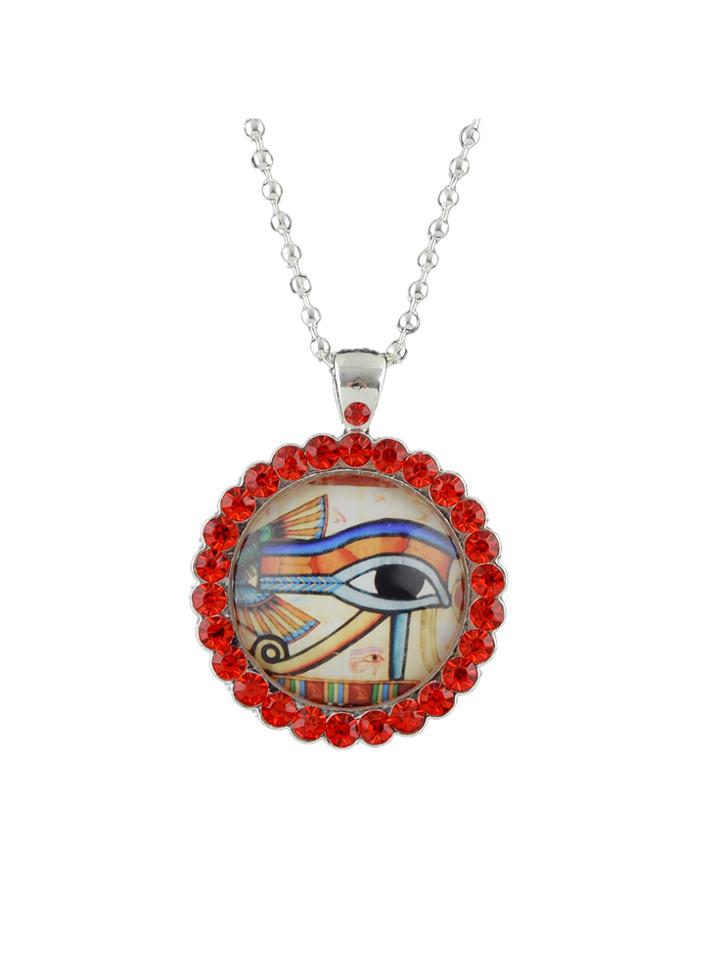 Romwe Ethnic Style Red Color Rhinestone Eye Shape Pendant Necklace