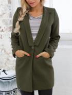 Romwe Lapel Single Button Pockets Army Green Coat