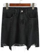 Romwe Frayed Pockets Denim Black Skirt