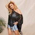 Romwe Plus Fringe Hem Sheer Cover Up