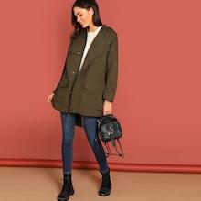 Romwe Dip Hem Multi-pocket Utility Coat
