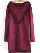 Romwe Round Neck Tassel Straight Burgundy Dress