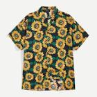 Romwe Guys Allover Sunflower Print Shirt