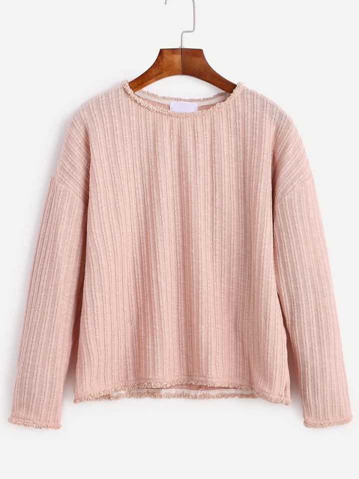 Romwe Pink Drop Shoulder Knit T-shirt