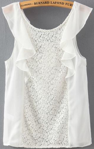 Romwe Ruffle Lace White Tank Top