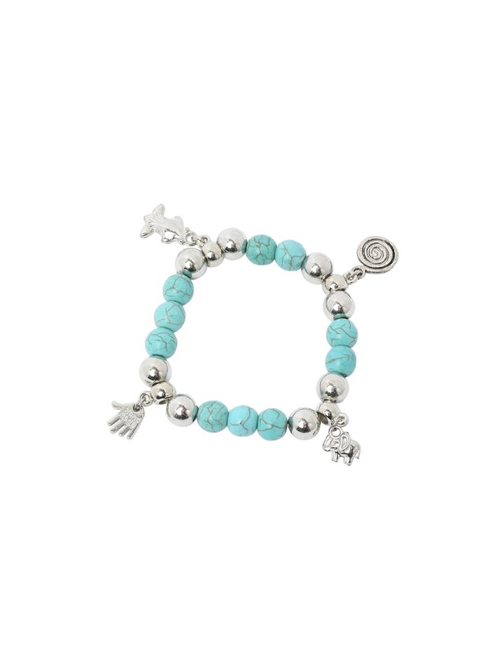 Romwe Turquoise Beads Plated Droped Animals Bracelet