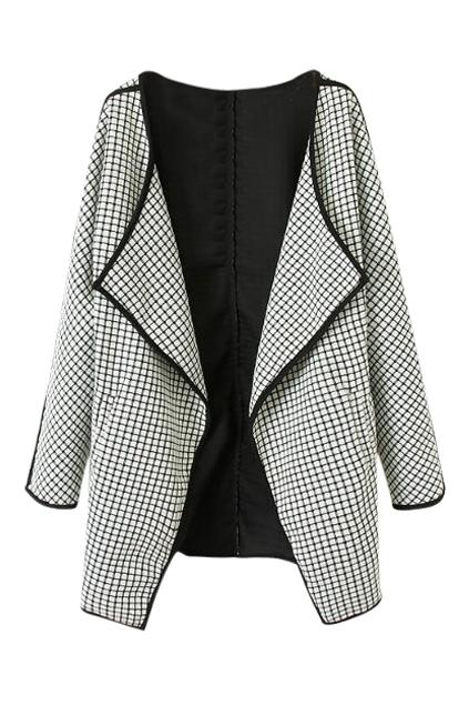 Romwe Open Front Check Print Coat