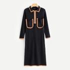 Romwe Contrast Trim Pocket Front Sweater Dress