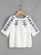Romwe Open Shoulder Embroidered Keyhole Blouse