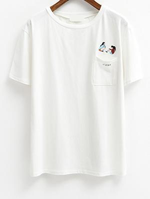Romwe Printed Pocket T-shirt