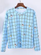 Romwe Round Neck Plaid Cloud Print Sweatshirt