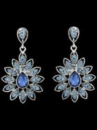 Romwe Blue Drop Diamond Flower Earrings