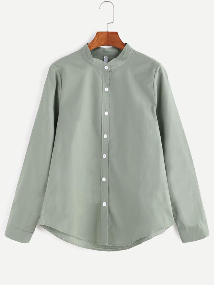 Romwe Light Green Band Collar Button Shirt