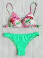 Romwe Tropical Print Mix And Match Bikini Set