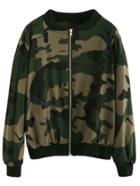 Romwe Army Green Camouflage Print Zipper Up Jacket