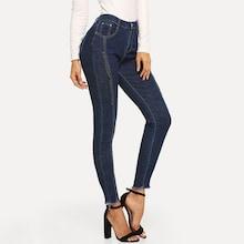 Romwe Stitch Detail Zip Decoration Raw Hem Skinny Jeans