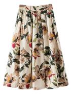 Romwe Multicolor Elastic Waist Flowers Print Pleated Skirt