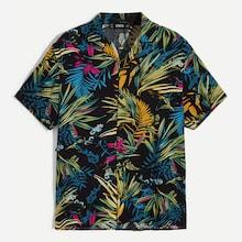 Romwe Guys Revere Collar Tropical Shirt