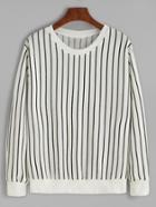 Romwe White Vertical Striped Contrast Trim Sweatshirt