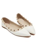 Romwe White With Rivet Point Toe Flats